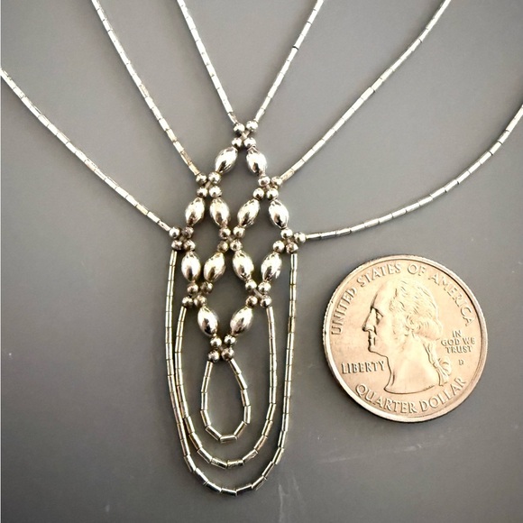 Native American Liquid Sterling Silver Beaded Multi Strand Necklace - Picture 5 of 5